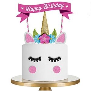 Handmade Gold Pink Unicorn PartyBaking Decoration